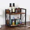 Estante de especias de doble capa combinado de hierro y madera para cocina, estante de almacenamiento de condimentos de madera transfronterizo, estante organizador de madera para encimera de baño