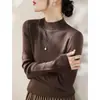 Camisa Base Gris para Mujer, Cuello Medio Alto de Alta Gama, Manga de Tres Cuartos, Top de Manga Media Ajustado, Camiseta de Punto A7691