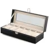 Caja negra de 6 relojes de PU de alta calidad, caja de 6 compartimentos para relojes, caja de exhibición para almacenamiento de relojes y joyas