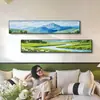 Pintura decorativa para sala de estar de estilo vintage francés con textura, pintura para colgar en la pared de fondo de sofá estilo mediados de siglo, mural combinado de franjas horizontales