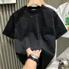 Camiseta de manga curta com strass de céu estrelado, marca europeia de moda tendência, luxo leve, unissex, camiseta de meia manga nicho de celebridade da internet