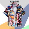 Camisa hawaiana de seda helada para hombre, de manga corta, abullonada, elegante, de verano, fina, holgada, estilo playero, estilo retro de Hong Kong.