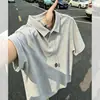 Camisa polo da moda estilo americano branca e cinza, camiseta de algodão puro de manga curta para homens, top de ombro normal de alta qualidade para casais de verão