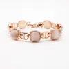 Pulsera cuadrada de ojo de gato gruesa para mujer, oro blanco, geométrica, europea y americana, oro rosa claro, empaque independiente, pulsera de ágata en
