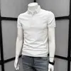 Camiseta Polo Masculina de Manga Curta Verão Cor Sólida Gola Lapela Camiseta Top Marca Tendência Slim Fit Respirável Casual Meia Manga Roupa Masculina
