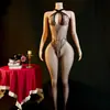 Yue Die Comercio Exterior Lencería Sexy Tirante Cruzado Abertura en la Entrepierna Estilo Europeo y Americano Body de Malla de una Pieza Medias de Malla Sexy Venta al por Mayor Zjl
