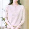 Camiseta base de cuello redondo bordada, nueva moda primavera y otoño, elegante de manga larga, top de punto liso que rejuvenece para mujer, morado