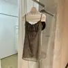 WGWE Marguerite Estampa de Leopardo Verão Retrô Estilo Maduro Estampa de Leopardo Versátil Slim Fit Cordão Alça Espaguete Vestido W10602