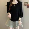 Nova Coleção Primavera e Verão, Suéter Levemente Solto de Tricô de Seda Gelada para Mulheres, Leve, Respirável, Caimento Solto, Manga Média, Top Elástico