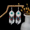 Brincos Estilo Étnico Boêmio Europeu e Americano, Brincos de Atração Turística de Minorias Étnicas com Franjas de Turquesa e Prata Étnica