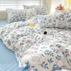 Categoría a Conjunto de Cuatro Piezas de Grado Materno e Infantil, Funda de Edredón Gruesa Cepillada Estilo Fresco Pequeño, Sábanas de Algodón Lavado, Funda de Edredón, Juego de Tres Piezas para Dormitorio Ins