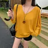 Camiseta de manga larga con cuello en V, hombros descubiertos, manga murciélago, estilo puramente deseable y relajado para mujer, estilo "hot girl" de verano 2026, ligeramente transparente y fresca, top fino para cubrir