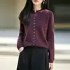 Estilo Otoño e Invierno Cárdigan de Lana 100% de Botonadura Única y Múltiples Botones para Mujer Suéter Tejido Ropa de Abrigo Dobladillo Enrollado Cuello Redondo Chaqueta Top Holgado