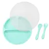 Prato de silicone infantil com compartimentos, tampa contra poeira com ventosa, conjunto garfo e colher, grau alimentício, utensílios para suplementos alimentares, transfronteiriço em estoque