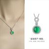 Pingente de Ovo em Prata de Lei S925 com Zircônio e Calcedônia Verde Corrente de Clavícula Estilo Chinês Feminino Joia Branca de Alto Padrão