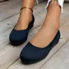 Comércio Exterior Tamanho Grande 2024 Primavera Novo Flats Europeus e Americanos Bico Redondo Slip-On Boca Rasa Sapatos de Mãe Tricot Moda Versátil