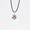 Novo Estilo Lindo e Simples Planta Flor Eterna Flor Seca Narciso Folha Verde Corrente de Aço Inoxidável Pingente Colar para Namorada