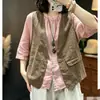 Nova roupa de verão feminina artística de algodão e linho, modelagem solta, colete de linho sem mangas, top cardigã, colete fino casual