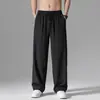 Calça de seda gelada masculina de verão fina solta plus size reta perna larga moda ins marca esportiva casual calça