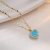 Collar de Acero de Titanio para Mujer Colgante en Forma de Corazón de Amor Aretes en Forma de Corazón Anillos en Forma de Corazón Joyería Imitación Paraiba Set en Forma de Corazón