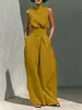 Novedades Primavera/Verano 2026 En Stock Comercio Transfronterizo Moda Femenina Europea y Americana Marca Independiente Algodón y Lino Sin Mangas Pantalón Largo Conjunto Casual para Mujer