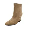 Botines de Terciopelo Gruesos de Tacón Alto para Mujer Botas Adelgazantes Invierno Nuevo Estilo Punta Redonda Cremallera Lateral Color Sólido Estilo Coreano Botas Individuales Botines para Mujer