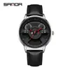 Reloj de cuarzo Sanda New 1110 de malla de cuero con volante para hombre, moderno y elegante.