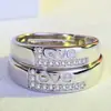 Anillo de pareja coreano con microdiamantes, anillo de confesión con letras inglesas y apertura ajustable, anillo de diamantes para el dedo índice.