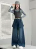 Novas Calças Jeans Patchwork de Perna Larga para Meninas Soltas de Cintura Alta Comprimento Total Calças Casuais da Moda Crianças de Meia-Idade e Grandes Estilo Tendência Outono