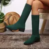 Botas Meia de Tricô de Cano Alto em Estoque para Mulheres, Novidade de Verão 2026 da Amazon, Respiráveis, Salto Bloco, Estilo Europeu e Americano, Salto Médio, Cano Alto Estreito, Tamanho 43