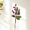 Flores com Folhas para o Ano Novo do Festival da Primavera, Frutos de Azevinho, Flores Artificiais, Frutos Vermelhos Sul-Americanos, Fruta da Fortuna, Enfeites de Flores para Decoração de Ano Novo