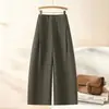 Pantalones Caqui de Pierna Ancha para Mujer 2026 Primavera y Otoño Nuevos Pantalones Largos Casuales Cintura Alta Versión Estrecha Pierna Recta Curva Pantalones de Traje