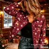 Nueva chaqueta vaquera corta de algodón puro Navidad otoño e invierno estampado 3D personalidad moderna top ajustado para mujer