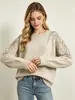 Atacado de fábrica de origem direta transfronteiriça suéter pesado com bordado de lantejoulas para mulheres, outono e inverno, gola redonda, blusa de tricô pulôver solta