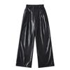 Pantalones de cuero PU holgados y rectos con cintura elástica para chica, estilo coreano chic, de otoño, informales, urbanos, de compras, con cintura alta