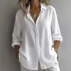 Nueva ropa de mujer europea y americana transfronteriza 2026, bestseller de primavera de Amazon, camisa casual de lino de color liso con cuello vuelto y manga larga