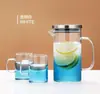 Venta al por mayor de fábrica botella de agua fría de vidrio botella de agua fría juego para el hogar tetera de flor engrosada olla para jugos caja de regalo hecho a medida