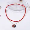 Collar Transfronterizo Joyería Nicho Diseño Único Sentido Doble Capa Apilado Cerámica Pez Dorado Perla de Arroz Colgante Collar Versátil Mujer