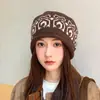 Gorro de punto con estampado floral gris estilo ins de blogger coreana para mujer, gorro de lana cálido de invierno para circunferencia de cabeza grande