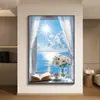 Pintura Decorativa Moderna Simples de Janela Falsa com Paisagem Marinha Pintura de Chão para Parede de Fundo de Sofá Extensão de Espaço Pintura para Pendurar no Quarto