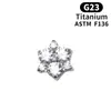 Brincos de Flor de Três Pétalas em Liga de Titânio F-136 Titânio G23 Rosca Interna Zircônia Super Brilhante Piercing para Lábio Joias para Piercing Adorno de Cabeça