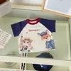 [En Stock] Xy266631 Camiseta Infantil 2026 Verano Animales de Dibujos Animados Raglán Bloques de Color Manga Corta para Niños