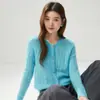 Outono e Inverno Novo Cardigan Suéter Feminino Gola Redonda de Veludo Moda Cor Sólida Botões Metálicos Tricô Manga Longa Base de Caxemira