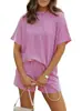 2026 Amazon Sitio Independiente Más Vendido Transfronterizo Europeo y Americano Verano Moda Casual Rayas Nuevo Cuello Redondo Conjunto de Ropa para Mujer