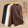 Camiseta de Manga Larga con Cuello Alto y Medio de Terciopelo Alemán de Alta Calidad de 280g para Hombres y Mujeres, Capa Base Caliente Engrosada, Top de Color Puro Otoño