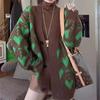 2025 Invierno Casual Nuevo Tejido Talla Grande Estilo Holgazán Suéter Cárdigan Chaqueta Amor Calado Moda Mujer