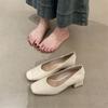 Zapatos Planos de Piel Suave con Tacón Grueso y Punta Cuadrada para Mujer 2025 Otoño Zapatos de Trabajo Tacones Altos Negros para el Trabajo Ropa de Trabajo Profesional Zapatos de Mujer