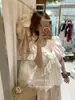 Como Blusa Romântica de Chiffon com Babados e Decote V de Manga Curta Estilo Francês Oficial de Verão 26939