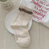 Calcetines Florales Dulces Estilo Coreano para Mujer, Calcetines Versátiles de Media Pantorrilla Estilo Japonés en Rosa y Marrón, Calcetines Holgados sin Costuras