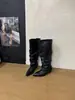 0666-5~Botas Longas Salto Grosso Estilo Retrô Francês Cowboy Ocidental Femininas 2026 Novo Estilo Botas Cano Alto Amassadas